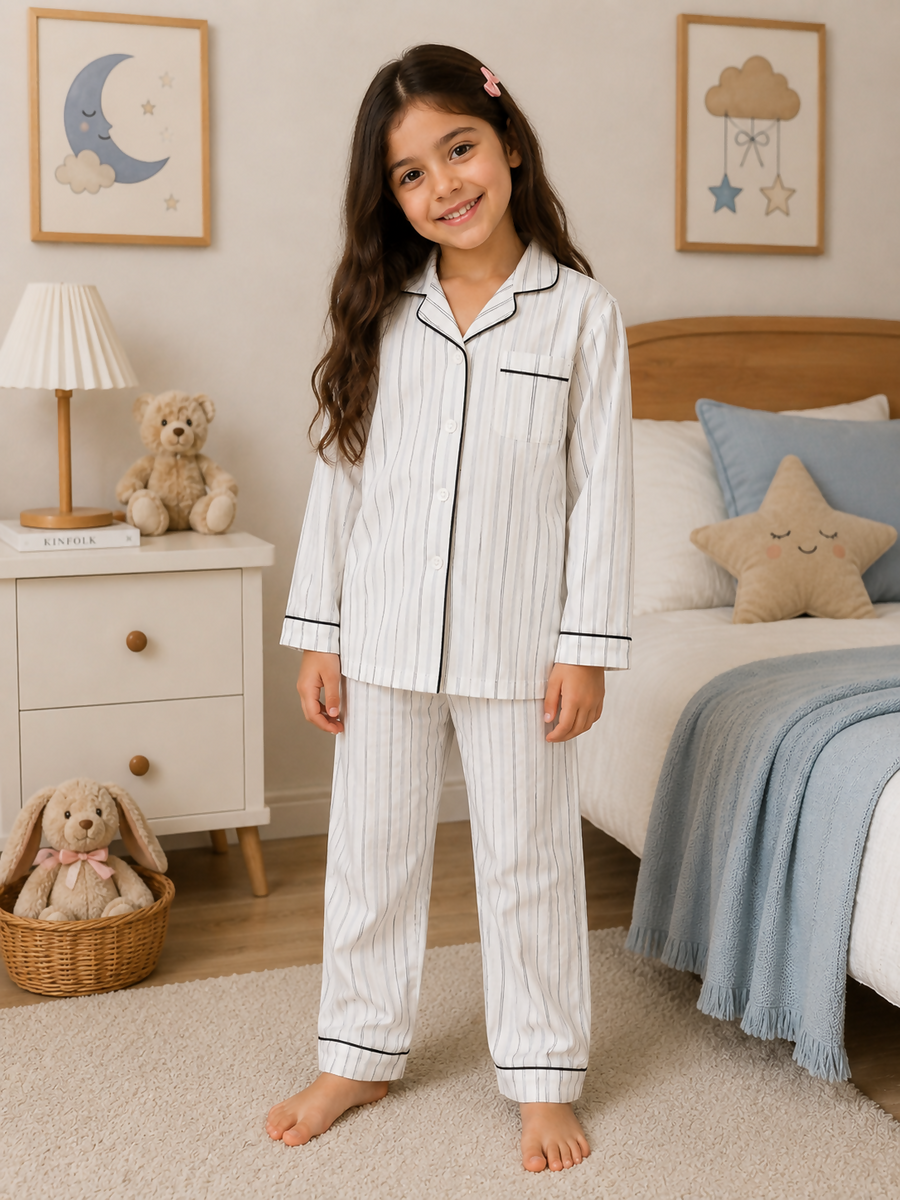 Classic Stripe Cotton Pajama Set – White